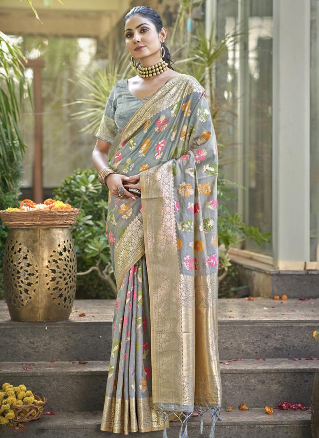 Organza Grey Traditional Wear Weaving Saree